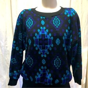 Vintage southwestern sweater dolman sleeve cropped shoulder pads 3/4 sleeve